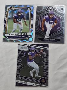 lot 341 image: Lot of 3 Dallas Turner Football Rookie Cards Donruss The Rookies, Panini Mosaic, Absolute Football - Minnesota Vikings