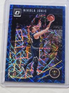 lot 350 image: Nikola Jokic 2018-19 Panini Donruss Optic Blue Laser Prizm #100 - Denver Nuggets Basketball Card