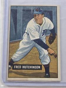 lot 353 image: Fred Hutchinson 1951 Bowman #141 - Detroit Tigers Vintage Baseball Card