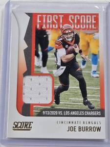lot 364 image: Joe Burrow 2021 Panini Score First Score Relic #FS2 - Cincinnati Bengals Football Card
