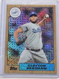 lot 366 image: Clayton Kershaw 2017 Topps 1987 Baseball Hobby Continuity Program Refractor Mojo #87-CK - Los Angeles Dodgers Baseball Card
