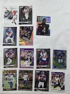 lot 374 image: Lot of 13 Minnesota Vikings Football Cards Featuring Adrian Peterson, Dalvin Cook, Justin Jefferson, Brett Favreand more