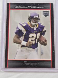 lot 375 image: Adrian Peterson Rookie 2007 Bowman #126 - Minnesota Vikings Football Card