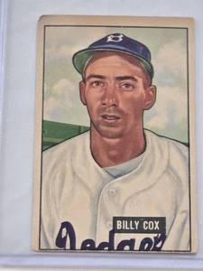 lot 377 image: Billy Cox 1951 Bowman #224 - Brooklyn Dodgers Vintage Baseball Card