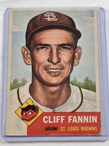 lot 383 image: Cliff Fannin 1953 Topps #203 - St. Louis Browns Vintage Baseball Card