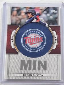 lot 406 image: Byron Buxton 2023 Topps Commemorative Team Logo Patch Relic Card #TLP-BBX - Minnesota Twins Baseball Card