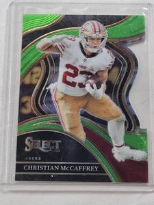 lot 407 image: Christian McCaffrey 2023 Panini Select Green Die Cut SP Prizm #285 and Numbered 419499 - San Francisco 49ers Football Card