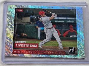 lot 421 image: Mike Trout 2021 Panini Donruss Livestream Foilboard SP #LS1 - Los Angeles Baseball Card