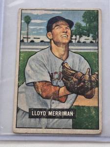 lot 437 image: Lloyd Merriman 1951 Bowman #72 - Cincinnati Reds Vintage Baseball Card