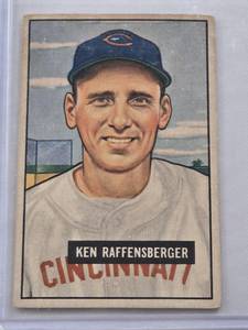 lot 451 image: Ken Raffensberger 1951 Bowman #48 - Cincinnati Reds Vintage Baseball Card