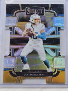 lot 497 image: Justin Herbert 2023 Panini Select Holo Die Prizm #52 - Los Angeles Chargers Football Card