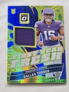 lot 501 image: Dallas Turner Rookie Relic 2024 Panini Donruss Optic Prizm FYF-DTR - Minnesota Vikings Football Card