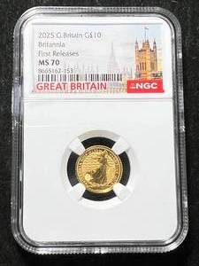 1/10TH OZ .9999 FINE GOLD BRITTANIA NGC MS70 FIRST RELEASE