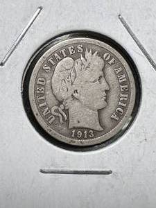 lot 16 image: 1913 US BARBER DIME