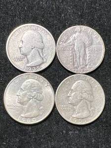 lot 22 image: 4 US SILVER QUARTERS