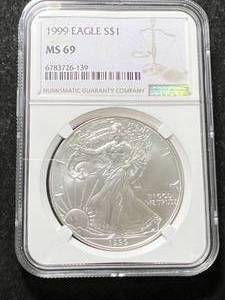 lot 43 image: 1999 AMERICAN SILVER EAGLE NGC MS69