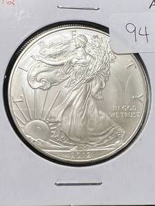 lot 46 image: 2012 AMERICAN SILVER EAGLE 1 TROY OZ .999 FINE SILVER