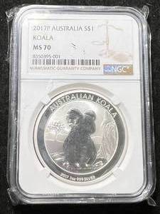 lot 48 image: 2017 AUSTRALIAN KOALA SILVER ROUND NGC MS70