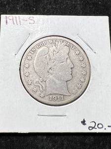 lot 57 image: 1911-S US BARBER HALF DOLLAR