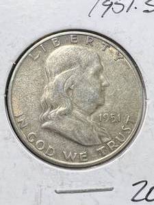 lot 62 image: 1951-S US FRANKLIN HALF DOLLAR