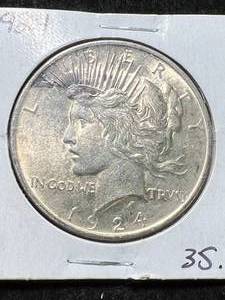 lot 69 image: 1924 US PEACE SILVER DOLLAR