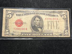 lot 79 image: 1928C US RED SEAL $5 BILL