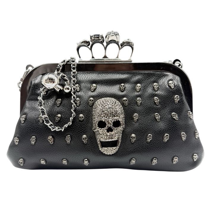 Alexander McQueen Black Leather Skull Knuckle Clutch; Pre-owned