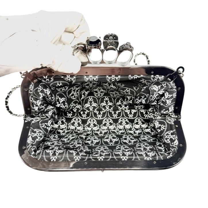 Alexander McQueen Black Leather Skull Knuckle Clutch; Pre-owned