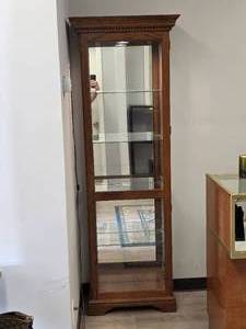 lot 5 image: Oak Lighted Display Cabinet with Glass Shelving  76 x 27 x 13.25