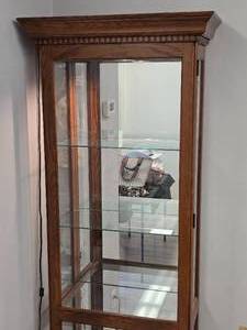 Oak Lighted Display Cabinet with Glass Shelving – 76" x 27" x 13.25"