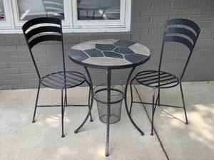 lot 8 image: Outdoor Bistro Set  Mosaic Tile Top Table with Two Chairs