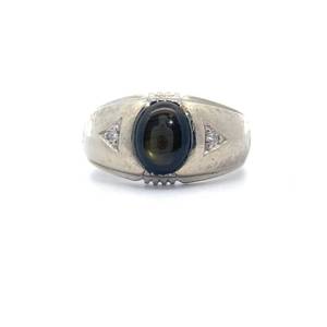 lot 13 image: Gray Sapphire & Natural Diamond Textured Beveled Ring in 14k White Gold
