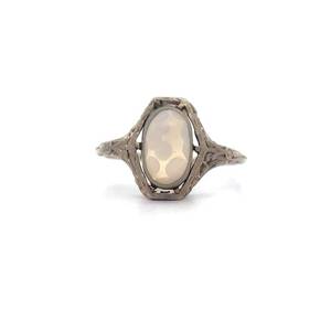 lot 11 image: White Agate Textured Antique Ring in 14k White Gold