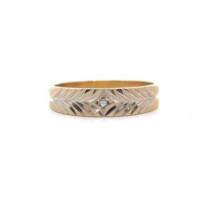 lot 20 image: Natural Diamond Engraved Fern Leaf Ring in 14k Two-Tone Gold