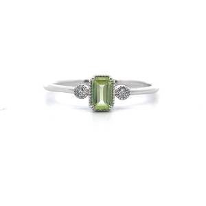 lot 21 image: NEW Emerald Cut Peridot & Natural Diamond Ring in White Gold