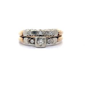 lot 25 image: Natural Diamond Engagement & Wedding Antique Ring Set in 14k Yellow Gold