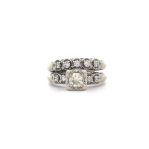 lot 18 image: Vintage Natural Diamond Engagement & Wedding Ring Set in 14k White Gold
