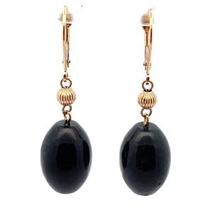 lot 26 image: Oblong Onyx Drop Earrings in 14k Yellow Gold w Lever Backs