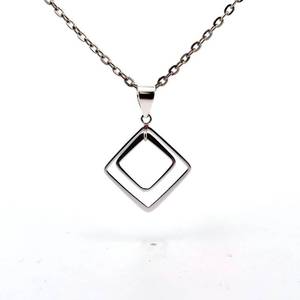 lot 57 image: NEW Modern Double Square Halo Drop Pendant Necklace