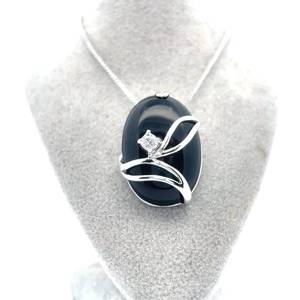 lot 68 image: Shiny Onyx & Cubic Zirconia Vine Drop Pendant