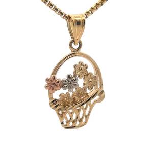 lot 38 image: Michael Anthony Jewelers Estate Flower Basket Bouquet Pendant in 14k Tri-Color Gold