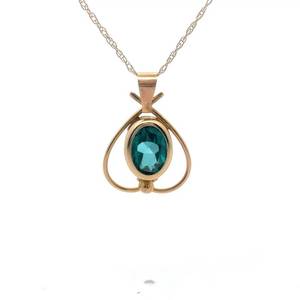 lot 17 image: Oval Green Tourmaline Heart Drop Pendant Necklace in 14k Yellow Gold