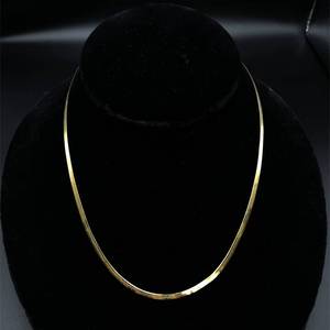 lot 39 image: Classic Brightly Polished Herringbone Chain Necklace in Yellow Gold