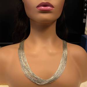lot 50 image: Super Glam 50-Strand Liquid Silver Luxe Necklace