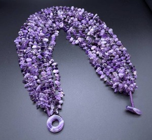 lot 48 image: BOLD Multi-Strand Natural Amethyst Tumbled Chip Bead Necklace w Toggle Clasp