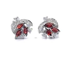 lot 62 image: Natural Garnet & Cubic Zirconia Cluster Corsage Stud Earrings
