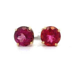 lot 40 image: 8.216 Carat Brazilian Red Topaz Solitaire Stud Earrings in 14k Yellow Gold w Report