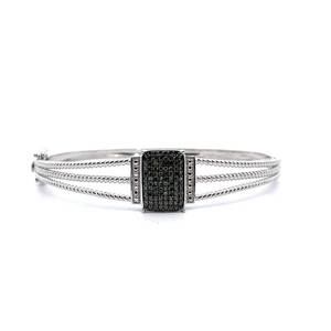 lot 66 image: NEW Pav Fancy Green & White Natural Diamond Triple Band Bracelet Bangle