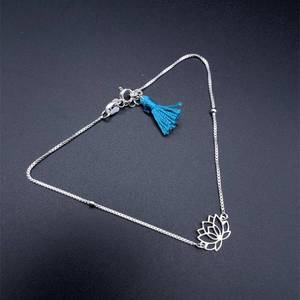 lot 85 image: NEW Filigree Lotus Flower Pendant Blue Tassel Anklet
