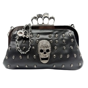 lot 109 image: Alexander McQueen Black Leather Skull Knuckle Clutch Pre-owned Retail $500